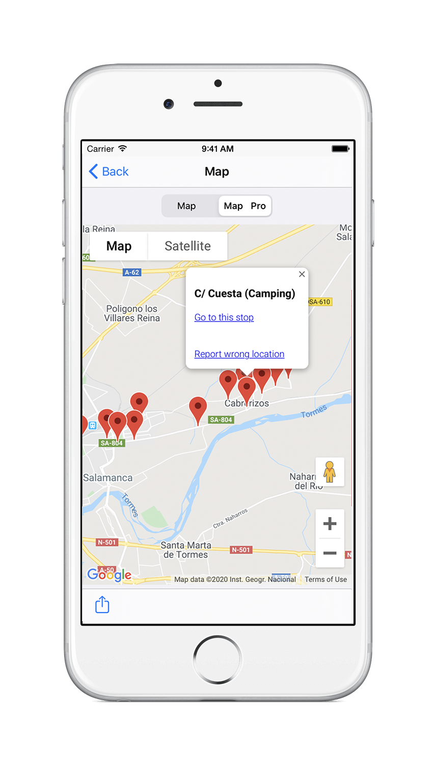 iPhone 6 showing the map view of the app