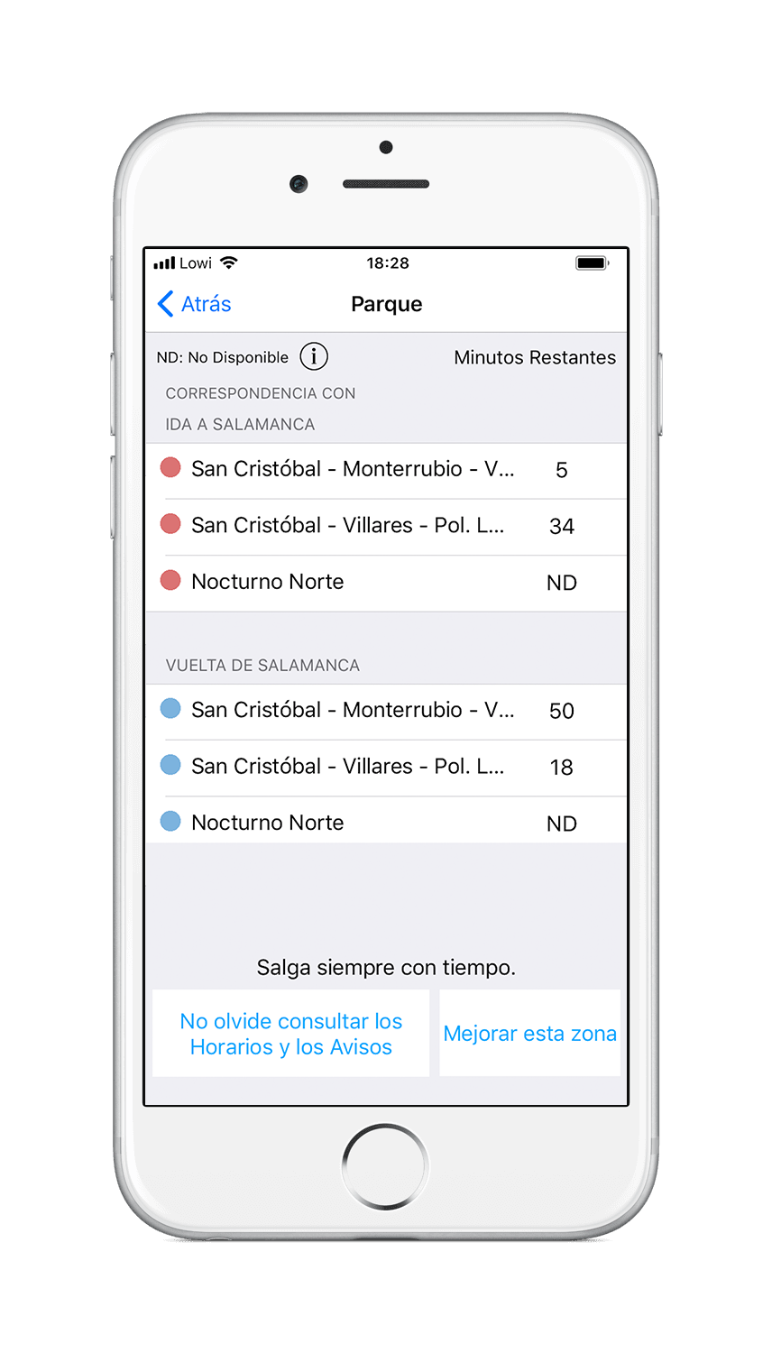 iPhone 6 mostrando la vista de parada de la aplicacion