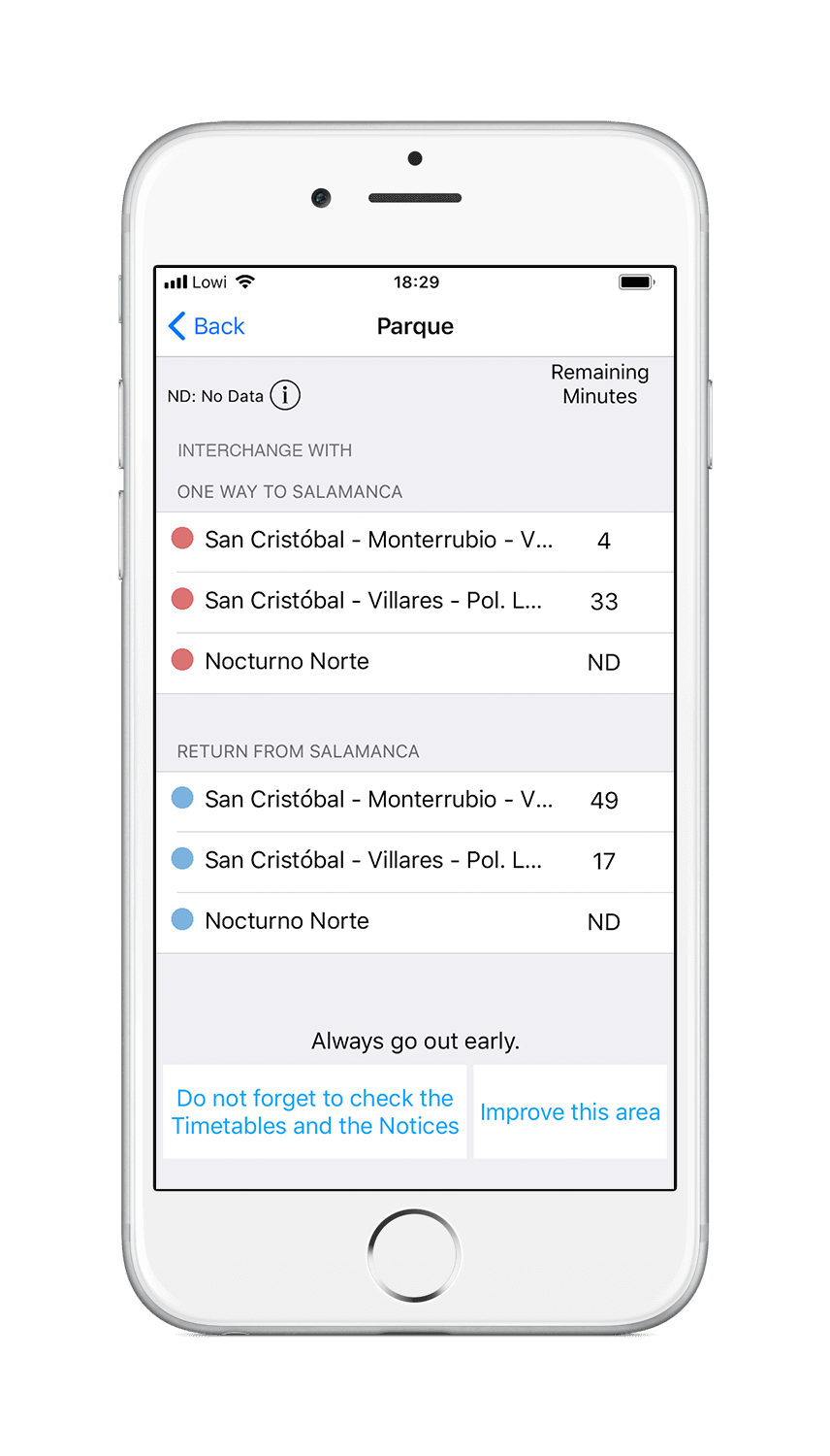 iPhone 6 showing the stop view in app